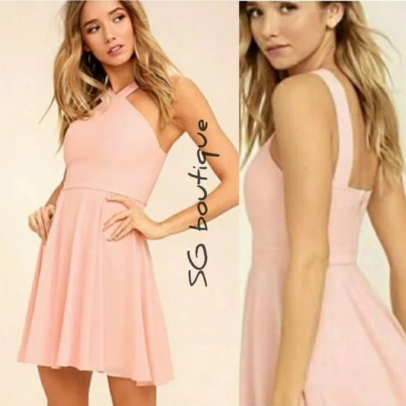 Blush pink halter fit flare dress Blush pink halter fit flare dress